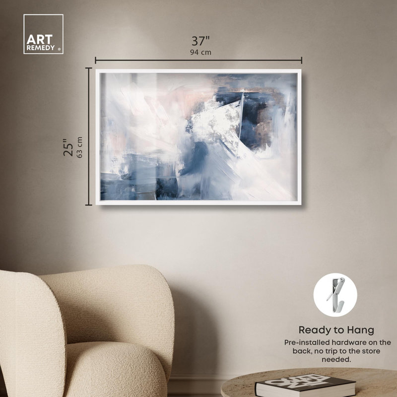 «Blue Rapture II Shadowbox Print», art mural bleu par Art Remedy, H 25 po x l 37 po, Blanc