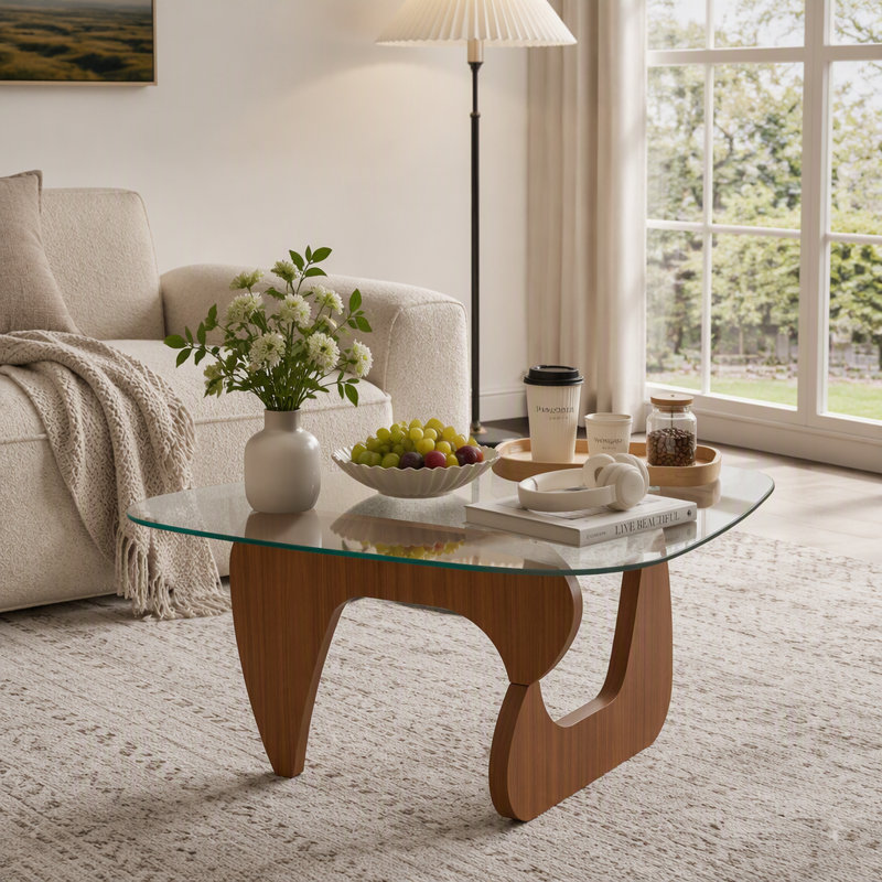 Table basse Mid-Century, 15.74" H x 43.3" W x 29.5" D, Clear/Brown