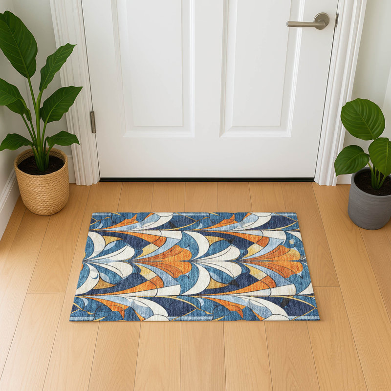 Premium Machine Washable Mayfield modern Rug, 1'8" x 2'6", Blue