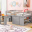 Lit mezzanine double gris avec bureau rétractable, 3 tiroirs, escalier de rangement et tablettes, construction solide, assemblage pratique, idéal pour l'organisation de la chambre à coucher avec des escaliers étagés, du bois de pin,-121927345