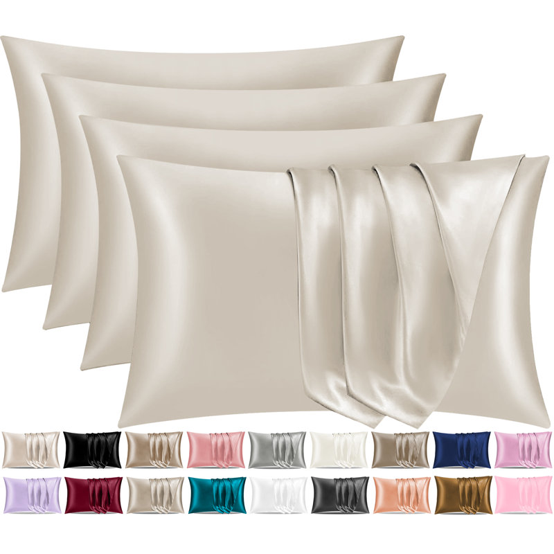 Satin Silk Pillow Cases Pack of 4 Super Soft Smooth Pillow Covers Breathable Hypoallergenic Envelope Closure, Khaki
