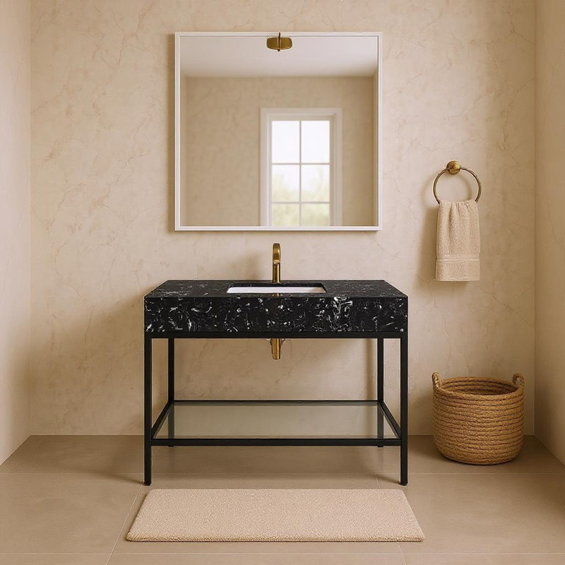 Marmo 48" Single Bathroom Vanity, Black, Matte Black