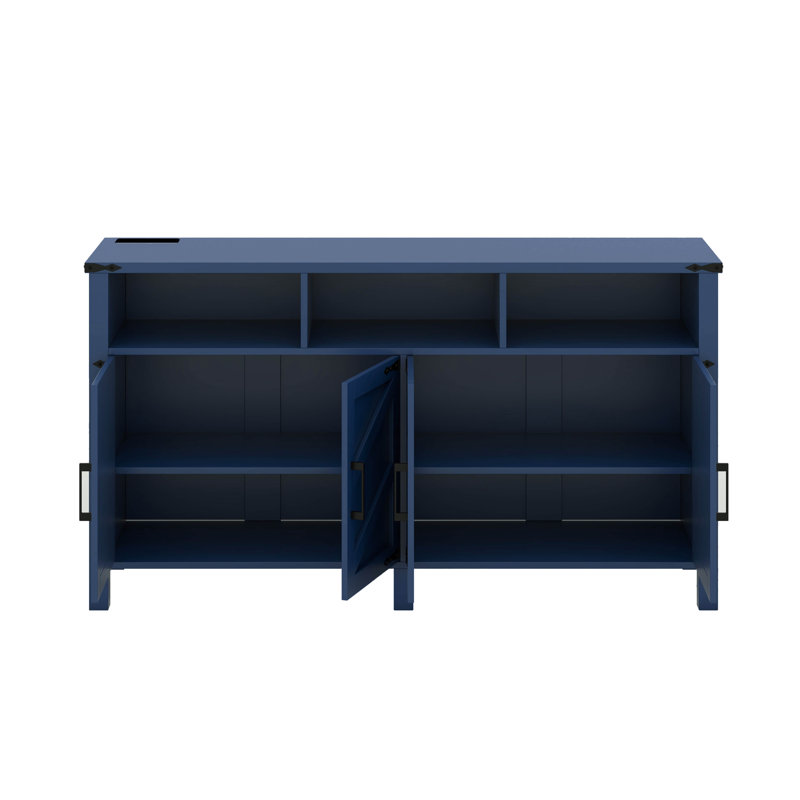 Modern 4-Door Sideboard Buffet With Adjustable Shelves And Half-Open Storage Cabinet, Navy Blue