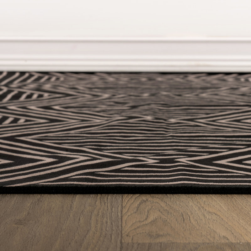 Tapis de sol à chevrons noirs et diamants, lavable à la machine, en polyester avec envers antidérapant, 5 pi x 7 pi