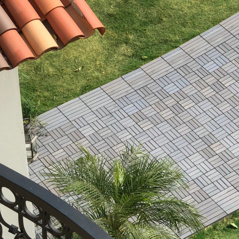 Acacia Wood Interlocking Deck Tiles 12"x12" Square (10pcs) -Checker Pattern Grey