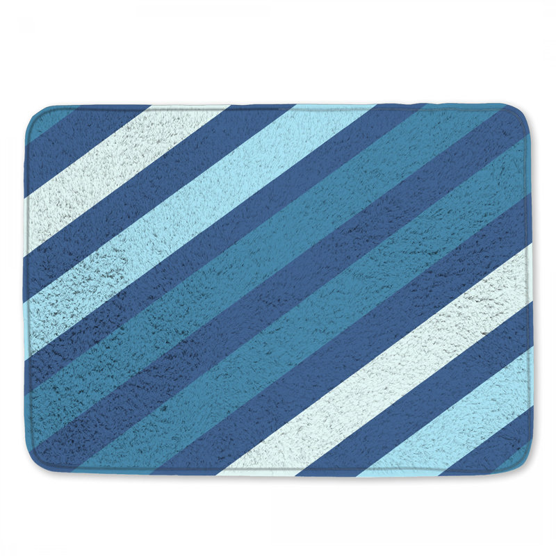 Tapis de bain bleu à rayures diagonales, L 34 po x L 21 po