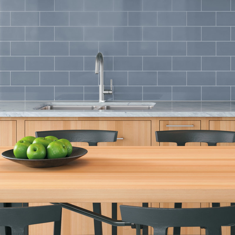 Curvaceous 3" x 6" Ceramic Wall Tile, Blue Haze