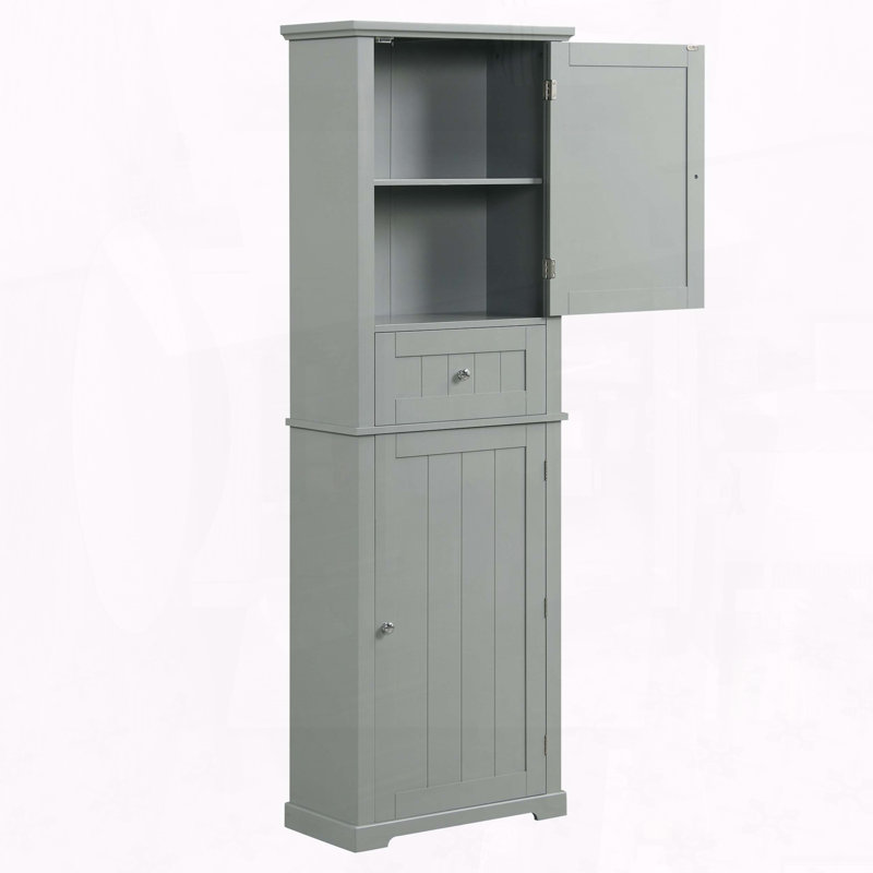 Grande armoire de rangement autoportante avec tiroir et tablette réglable, Gray