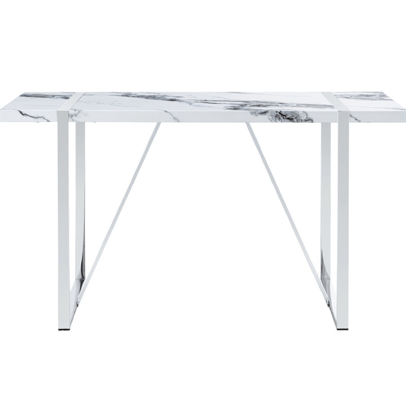 Table de salle à manger moderne pour 4 personnes pour 4 personnes, apparence de faux marbre, rectangulaire, blanc et argent, facile à assembler, bureau à la maison et salon rectangulaire