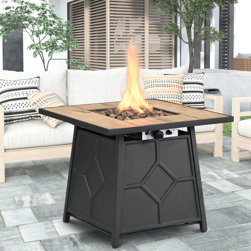 Square Auto Ignition Propane Gas Fire Pit Table 40,000 For Outdoor Square, , Decor, 24.36" H x 28.3" W x 27.62" D, Brown