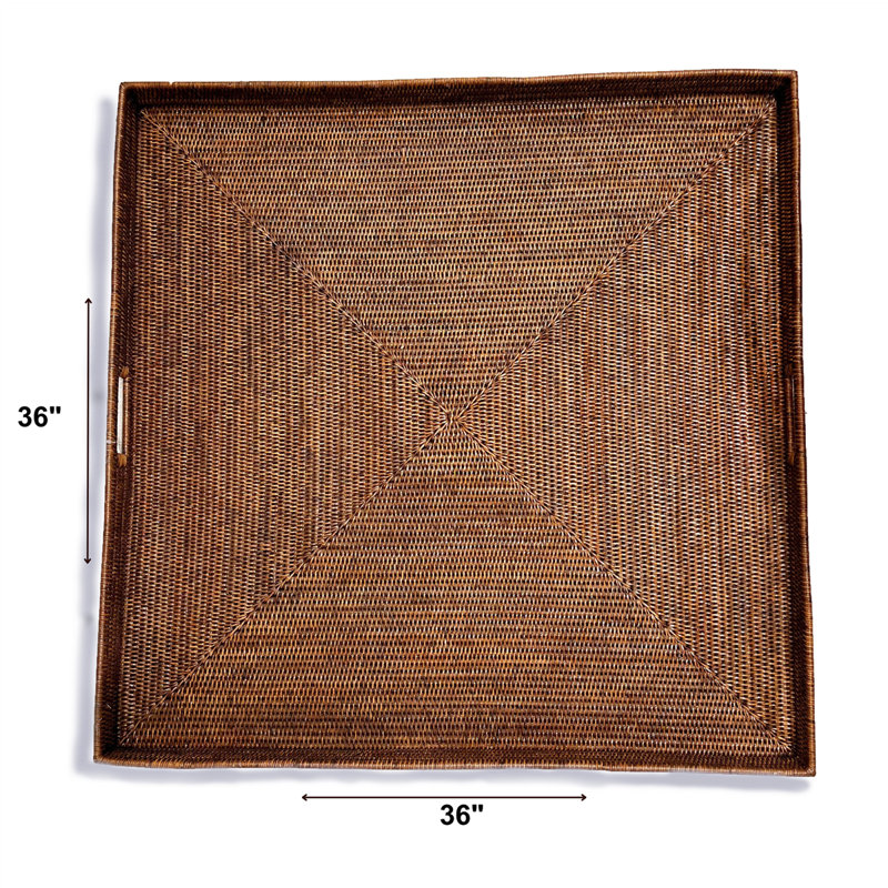 Rattan/Wicker Decorative Tray, Antique Brown, 2" H x 36" W x 36" D