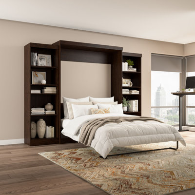 Arlex Murphy Bed and 2 Shelving Units, 115-inch Space-Saving Wall Bed with Storage