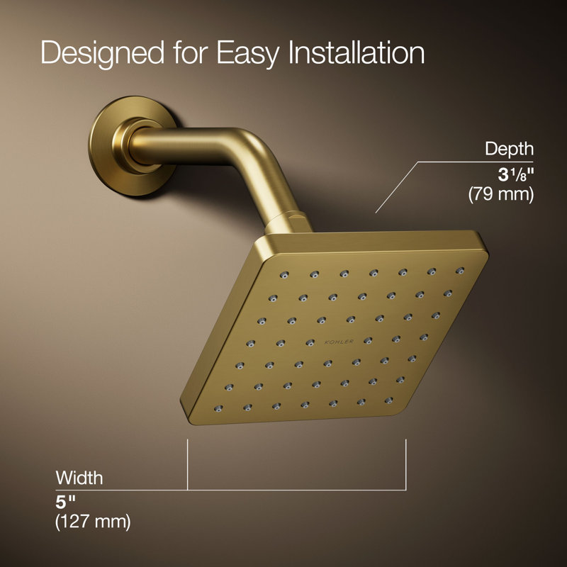 Parallel Single-Function Square Showerhead, Shower Head with One Spray, 2.5 GPM, Vibrant Brushed Moderne Brass
