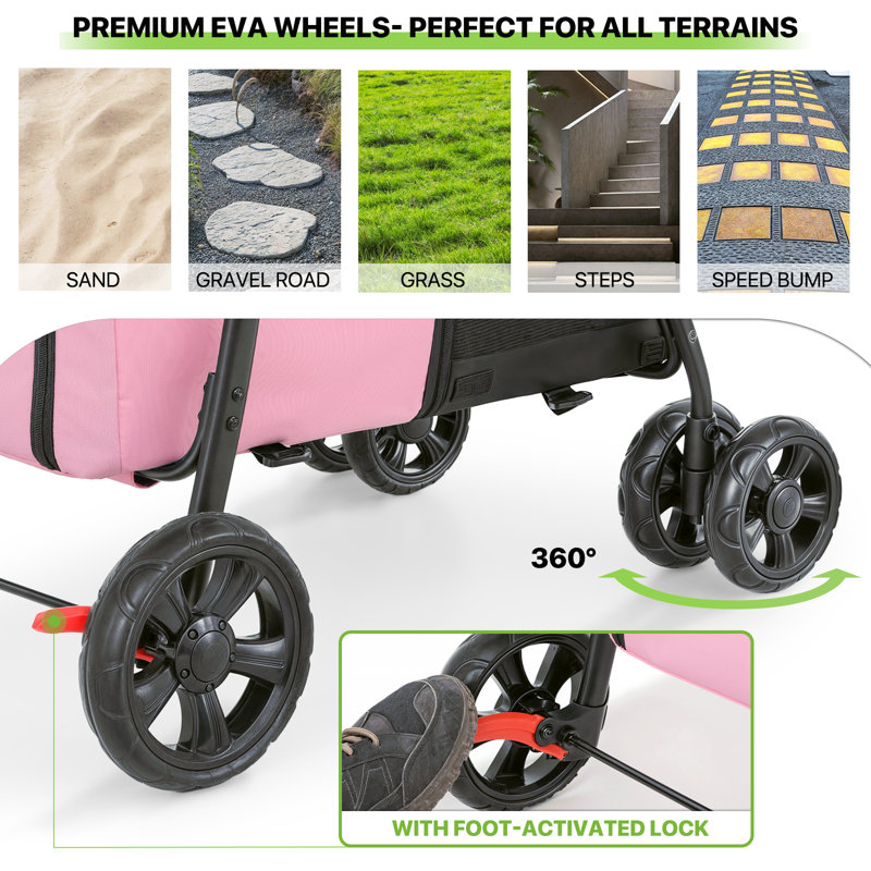 Pink and Gray 4-in-1 Folding Double Pet Stroller for Small to Medium Dogs and Cats