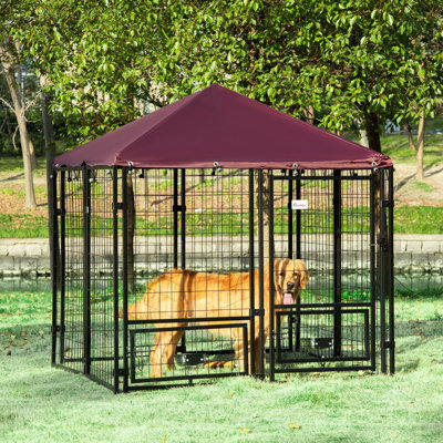 Chenil pour chien extérieur avec porte-bols rotatifs