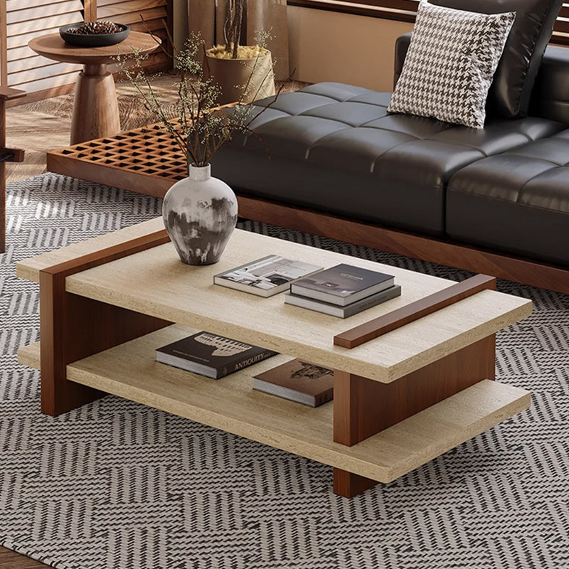 Table basse en travertin Wabi-sabi, Brun rougeâtre, H 14,56 po x L 43,3 po x l 23,62 po