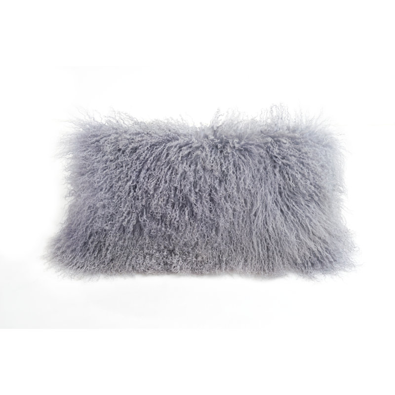 Fibre by Auskin Longwool Tibetan Lamb Decorative Lumbar Pillow Luxury Wool Home Accent 22" L, Dove