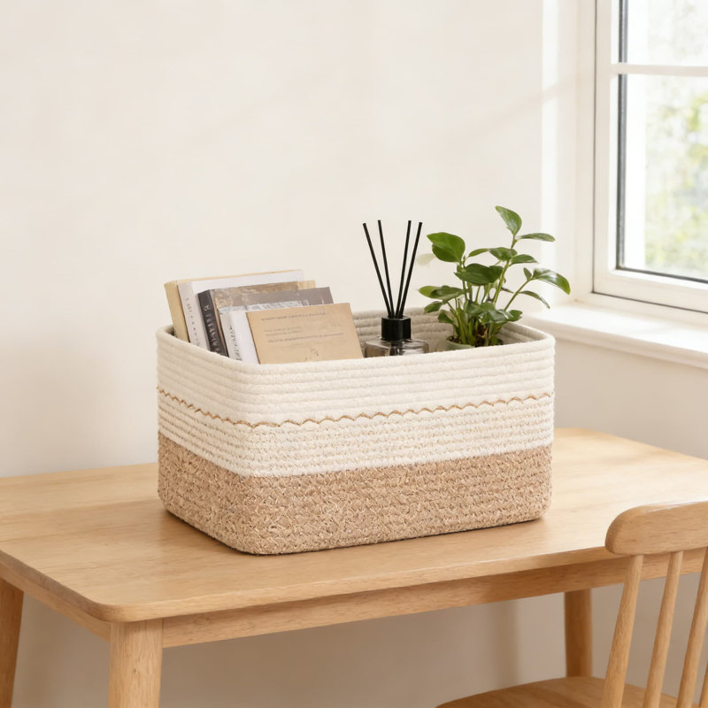 Woven Storage Baskets For Organizing, Decorative Cotton Rope Baskets For Shelves, Small Baskets For Toys, Books, Towels And Home Essentials