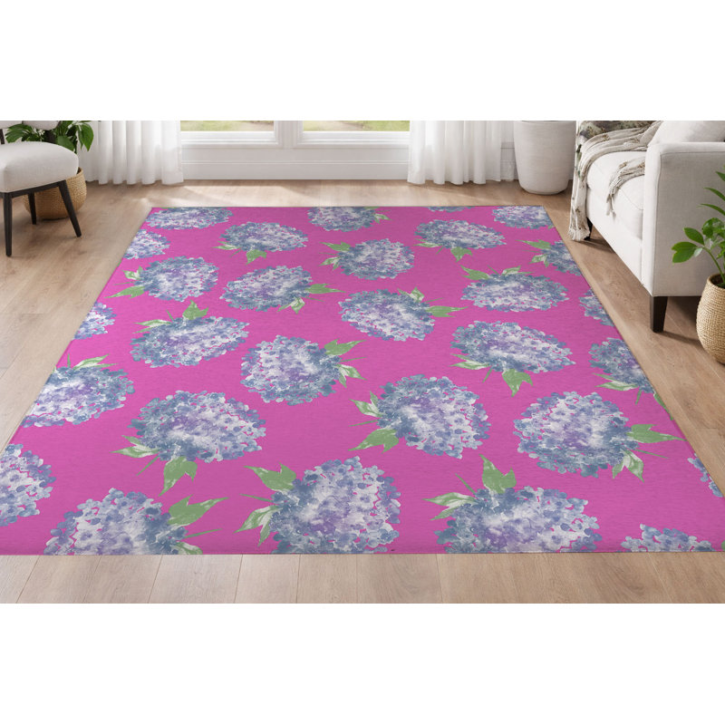 Tapis à profil bas Hydrangea Love, Rose, Rectangle 5 pi x 7 pi