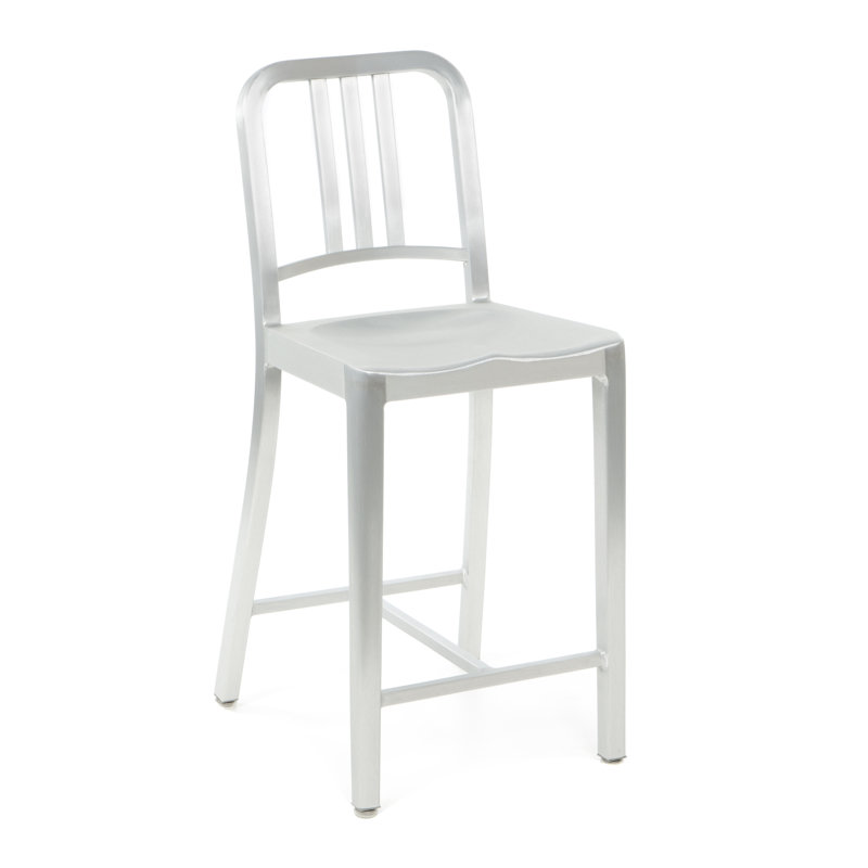 Navy 24" Barstool, Hand Polished Aluminum