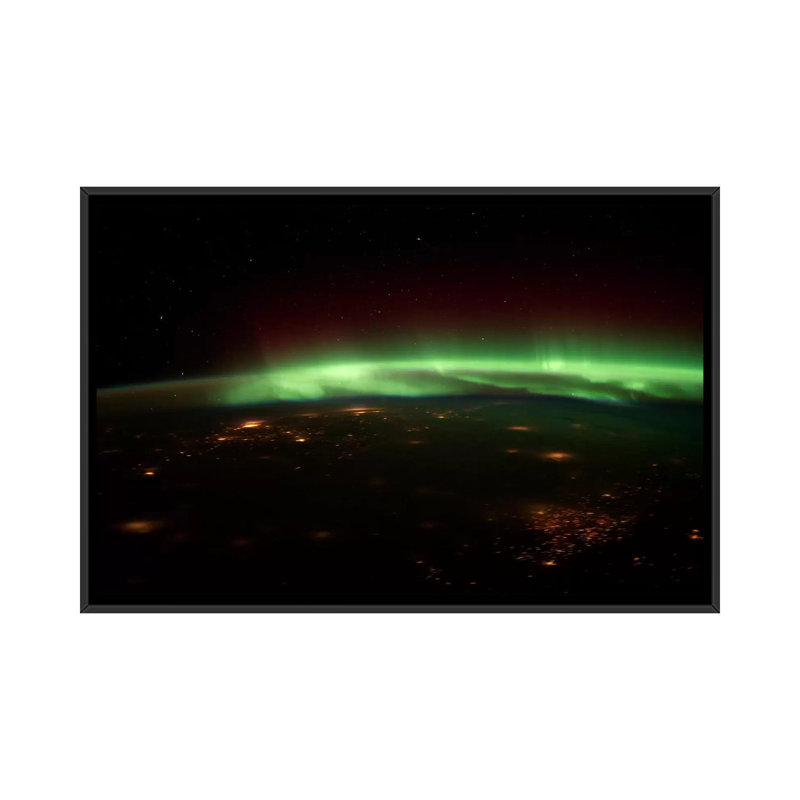 Astronomie et espace, Aurore boréale, impression sur toile, H 18 po x l 26 po x P 1,5 po, Toile avec cadre noir, Pas de tapis