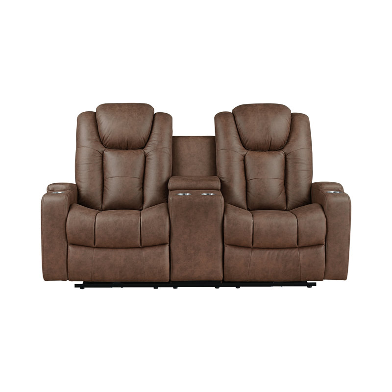 Causeuse inclinable électrique avec console centrale et porte-gobelets, Brown