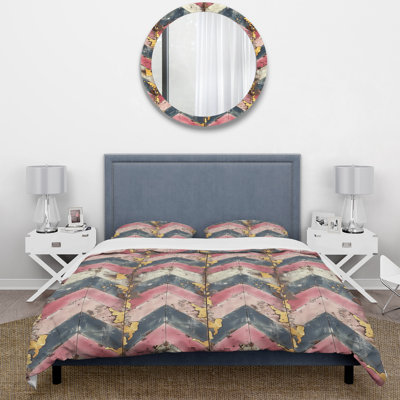 Ensemble de housse de couette à chevrons en or rose Glam VI - Mid-Century