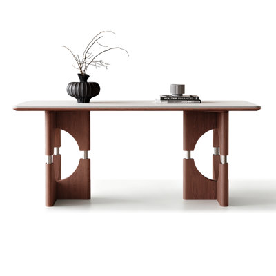 Rock board solid wood rectangular dining table