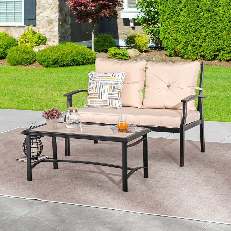 2 - Person Patio Conversation Set with Cushions, Khaki