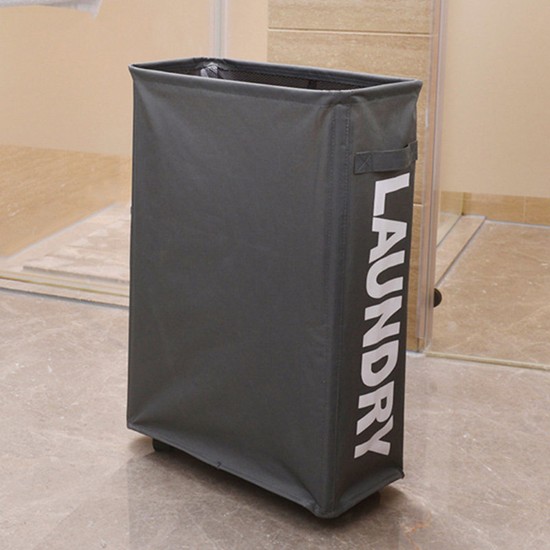 Rolling Laundry Hamper with Handles, Dark Gray, 22.8 H" x 15.4 W" x 7.3 D"