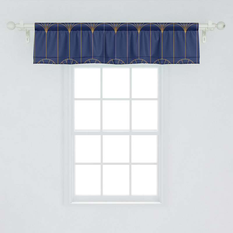 Geometric Tailored Window Valance, 54" W x 12" L, Navy Blue/Sand Brown