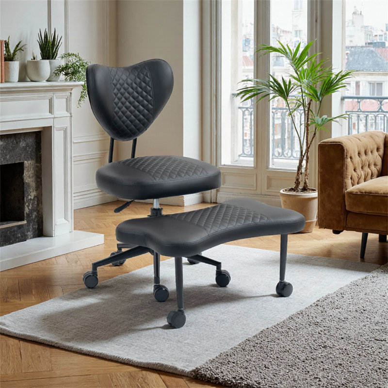 Fauteuil à pieds croisés avec support lombaire et coussin réglable en hauteur, Noir