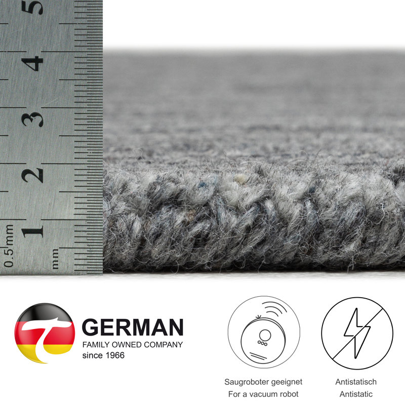 , Anthracite Round Pure Solid Colour Hand Woven Hand Loomed Area Rug, Round 150cm