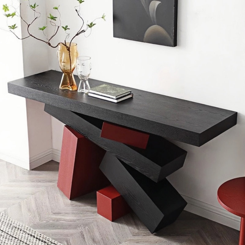 Console en bois massif de style américain, H 31,5 po x l 47,2 po x P 17,7 po, Noir / Rouge