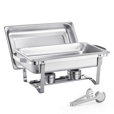 Rectangular Chafing Dish 8 Qt Stainless Steel 2-Piece Buffet Server Set Silver with Stand and Fuel Holder