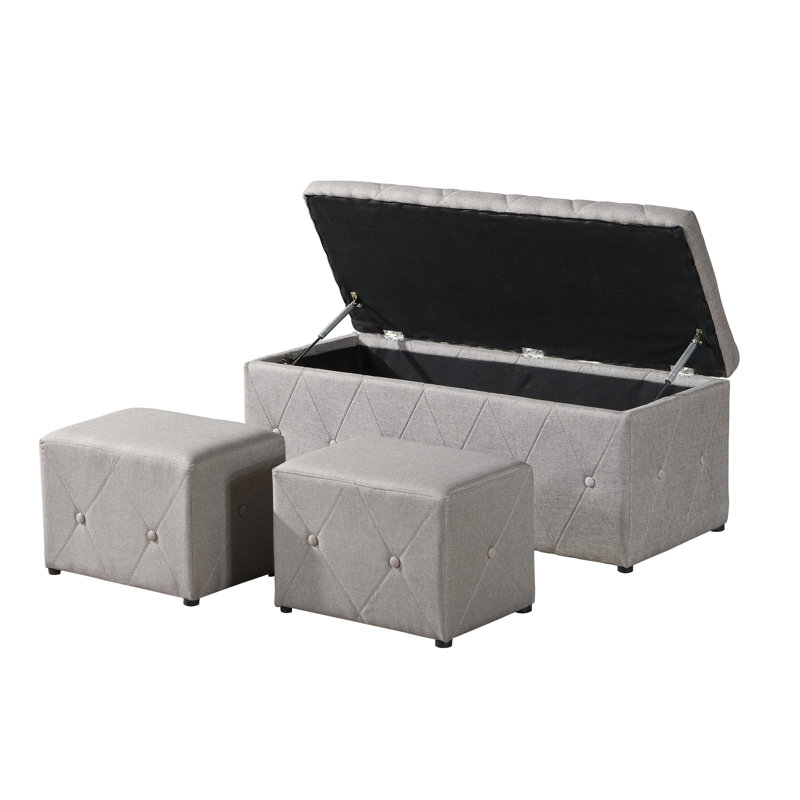 Rangement rectangulaire en lin beige avec 2 repose-pieds rembourrés d'éponge douce, confortable et moderne pour le salon de la chambre à coucher, balcon, peu encombrant, style résilient