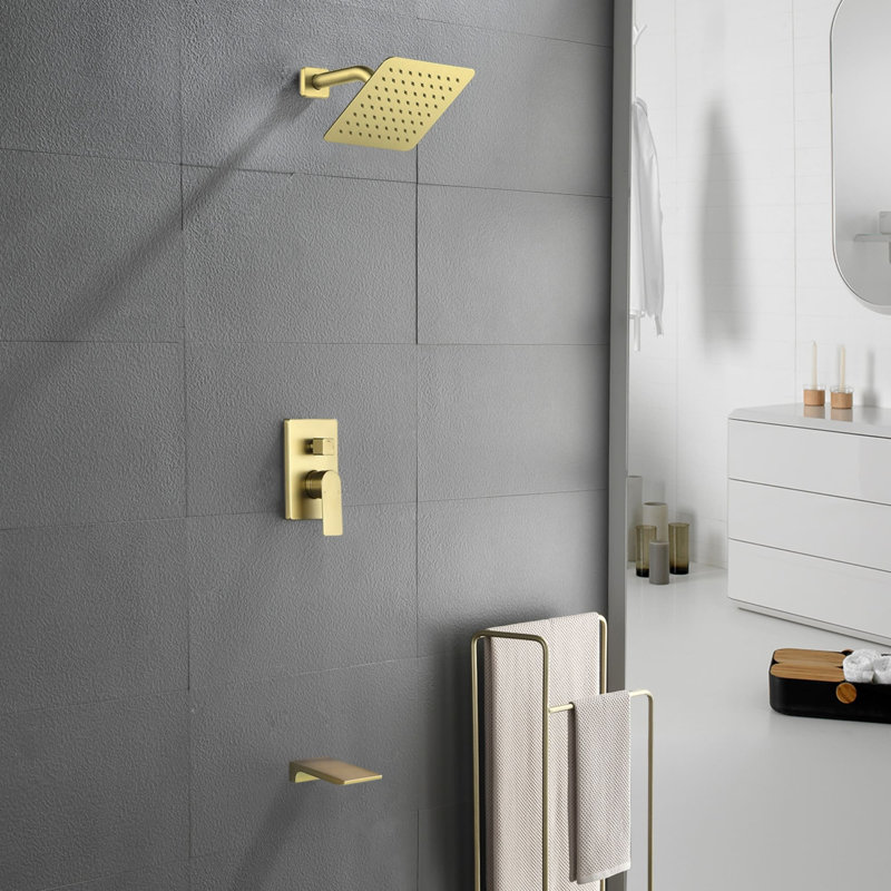 8 Inch Wall Mount Shower System With Tub Spout Single Handle Shower Faucet Set Brass Waterfall Shower Trim Kit With Rough-In Valve
