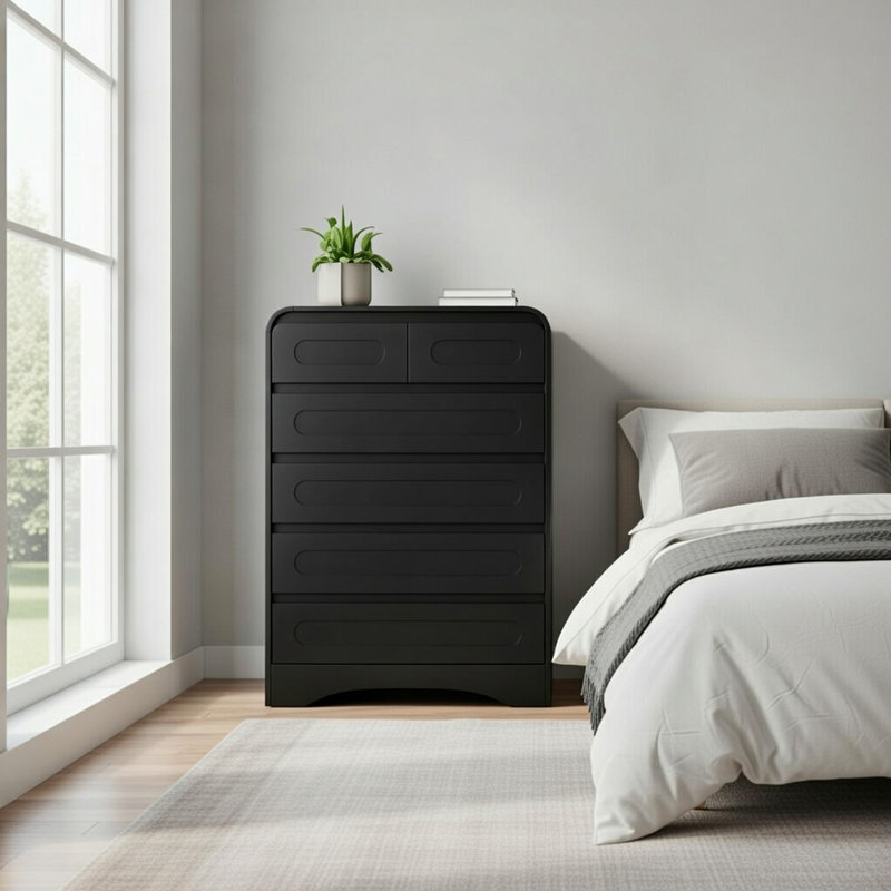 Commode 6 tiroirs Catoe, noire, Noir