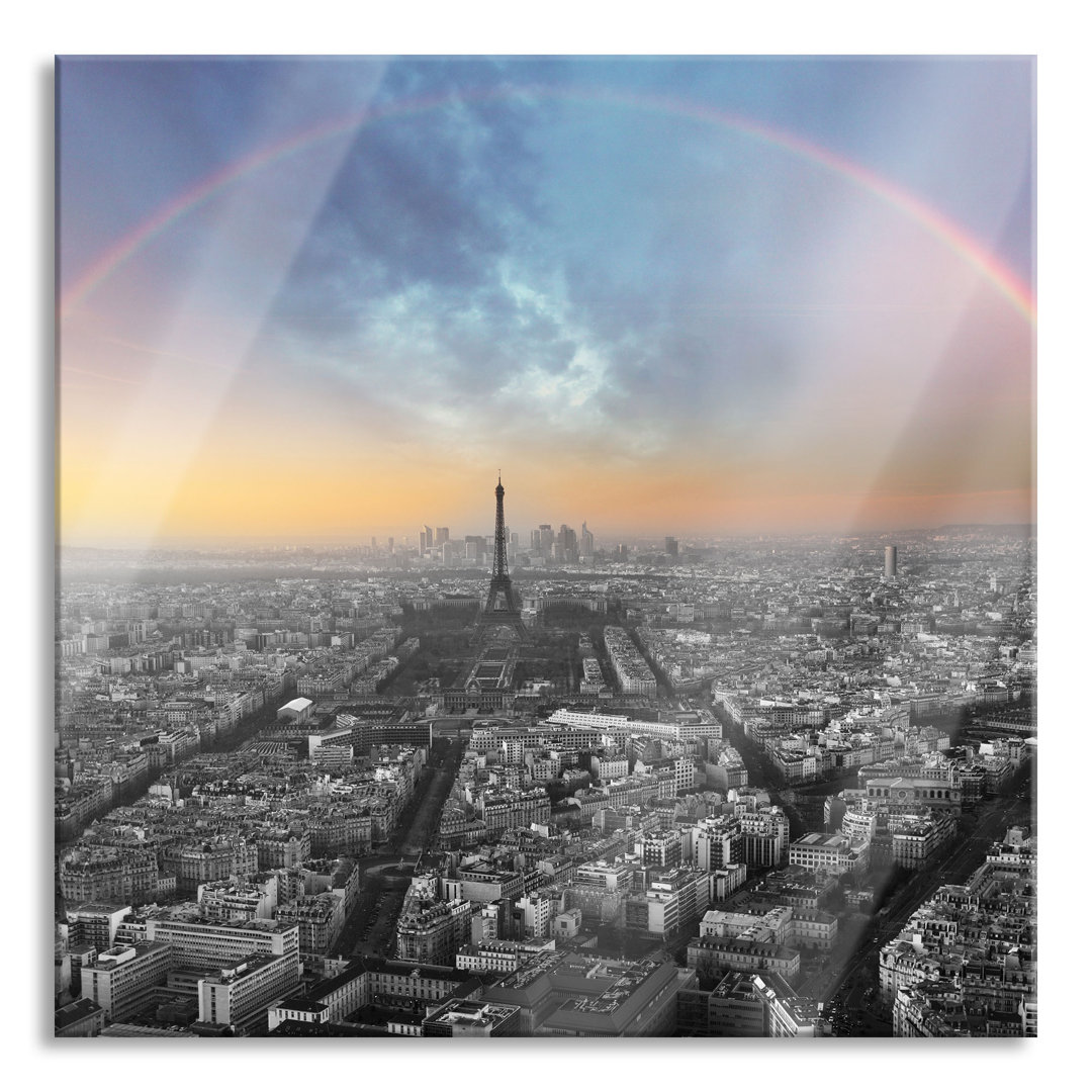 Glasbild Panorama Regenbogen Über Paris