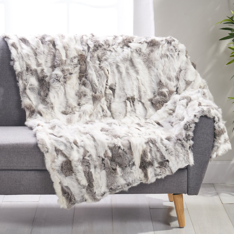 Jeté en fourrure Glam, Gris / blanc
