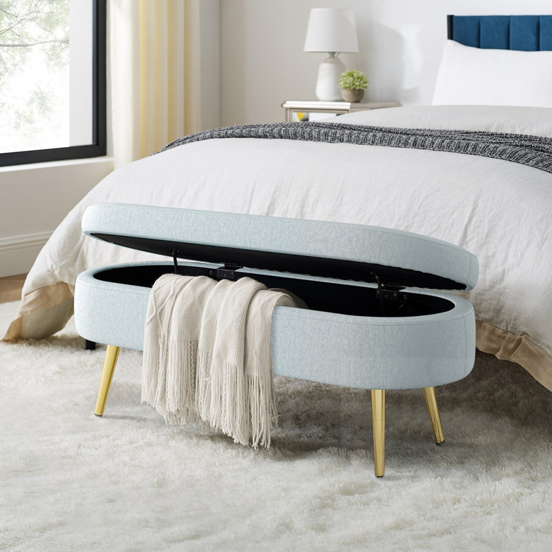 Oval Storage Bench With Metal Legs, Cyan