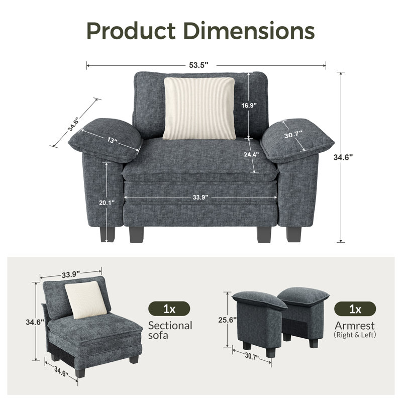 Deep Seat Sofa Chair With Throw Pillow, Chenille Dark Blue