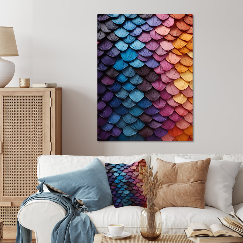 «Colorful Rainbow Scales II» - Autre art mural abstrait en métal, H 32 po x l 24 po x P 1 po