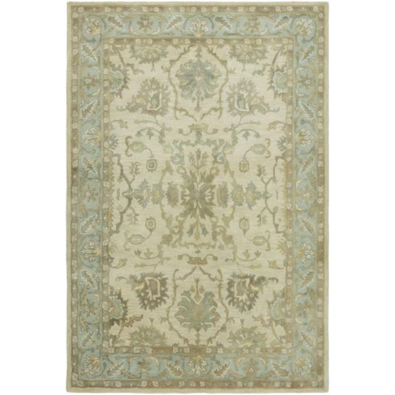 Riceboro Wool Floral Area Rug in Ivory/Light Blue, Rectangle 2' x 3'