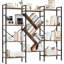 Bibliothèque à 4 niveaux avec structure en métal et en bois, 14 tablettes ouvertes