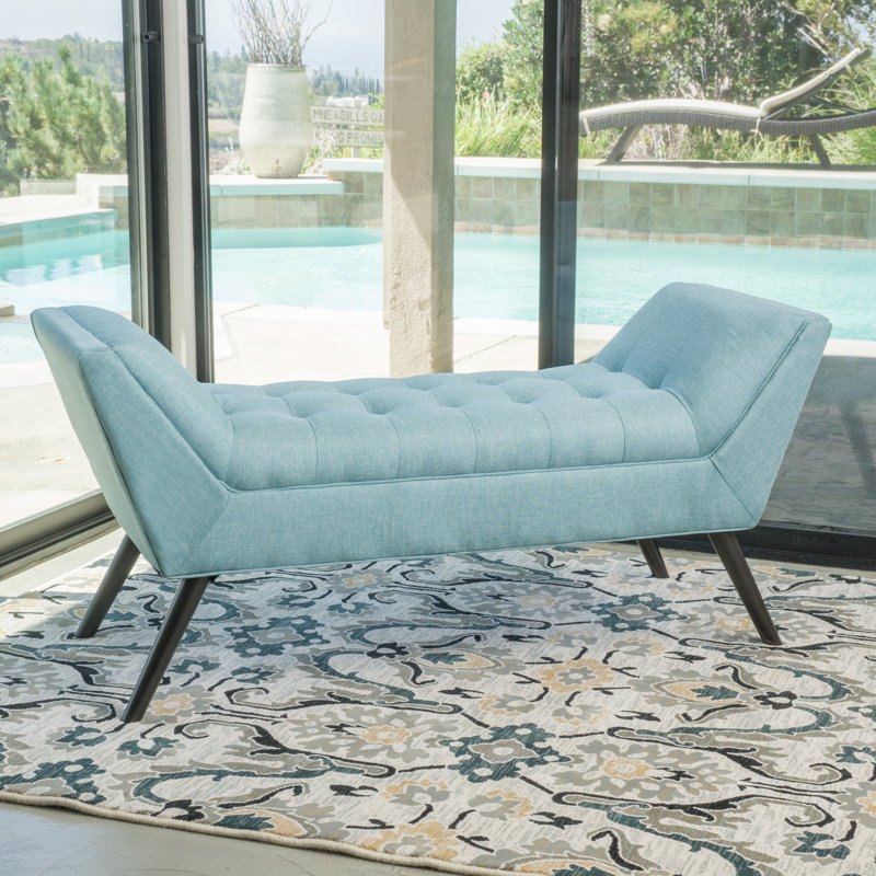 Bradlee Polyester Upholstered Bench, Blue