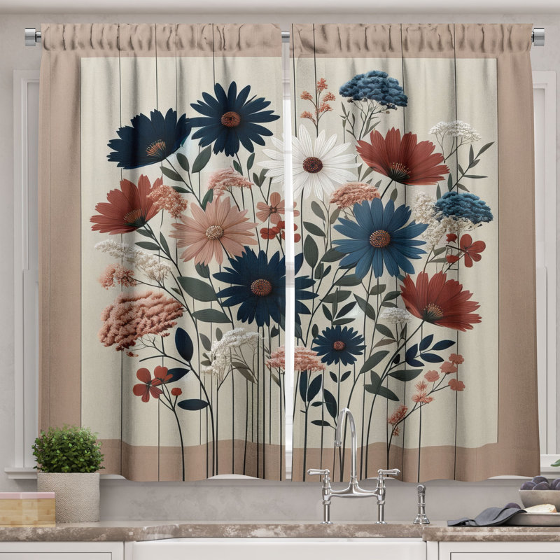 Floral Kitchen Curtain, 55" W x 36" L