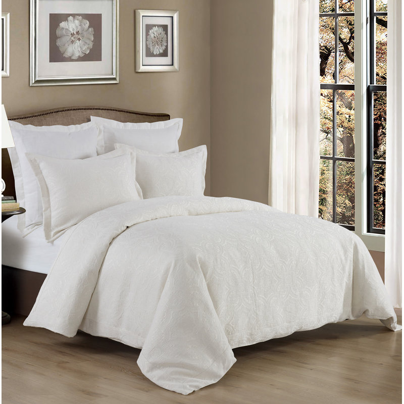 Ensemble de housse de couette Matelasse, Couette grand + 2 taies décoratives standard, Ivoire