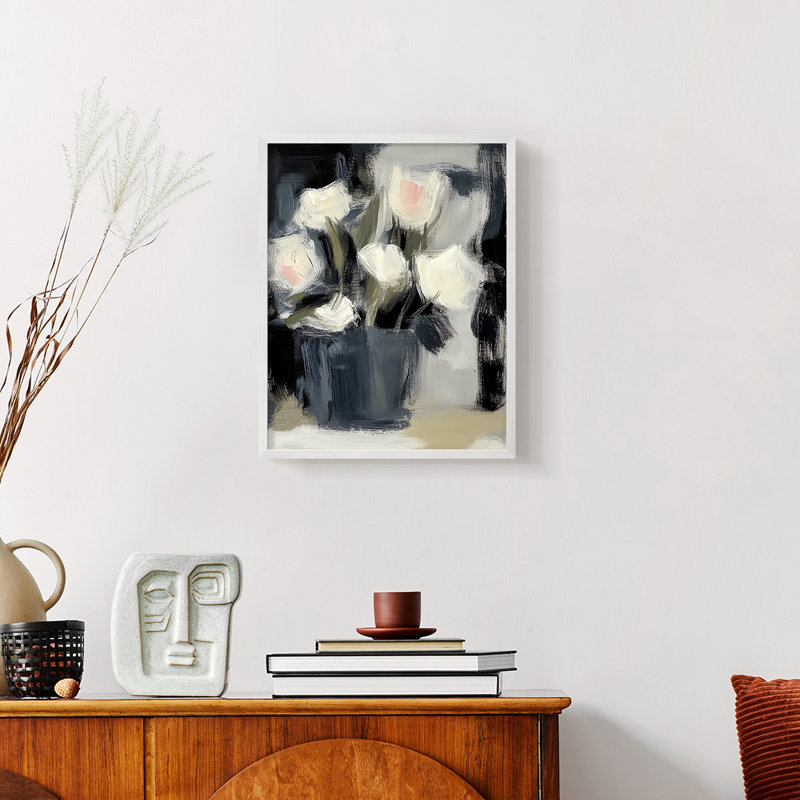 Série FLORAL DCXCVI - Impression encadrée de qualité supérieure - Prêt à être accroché - Aucun clou requis, Blanc