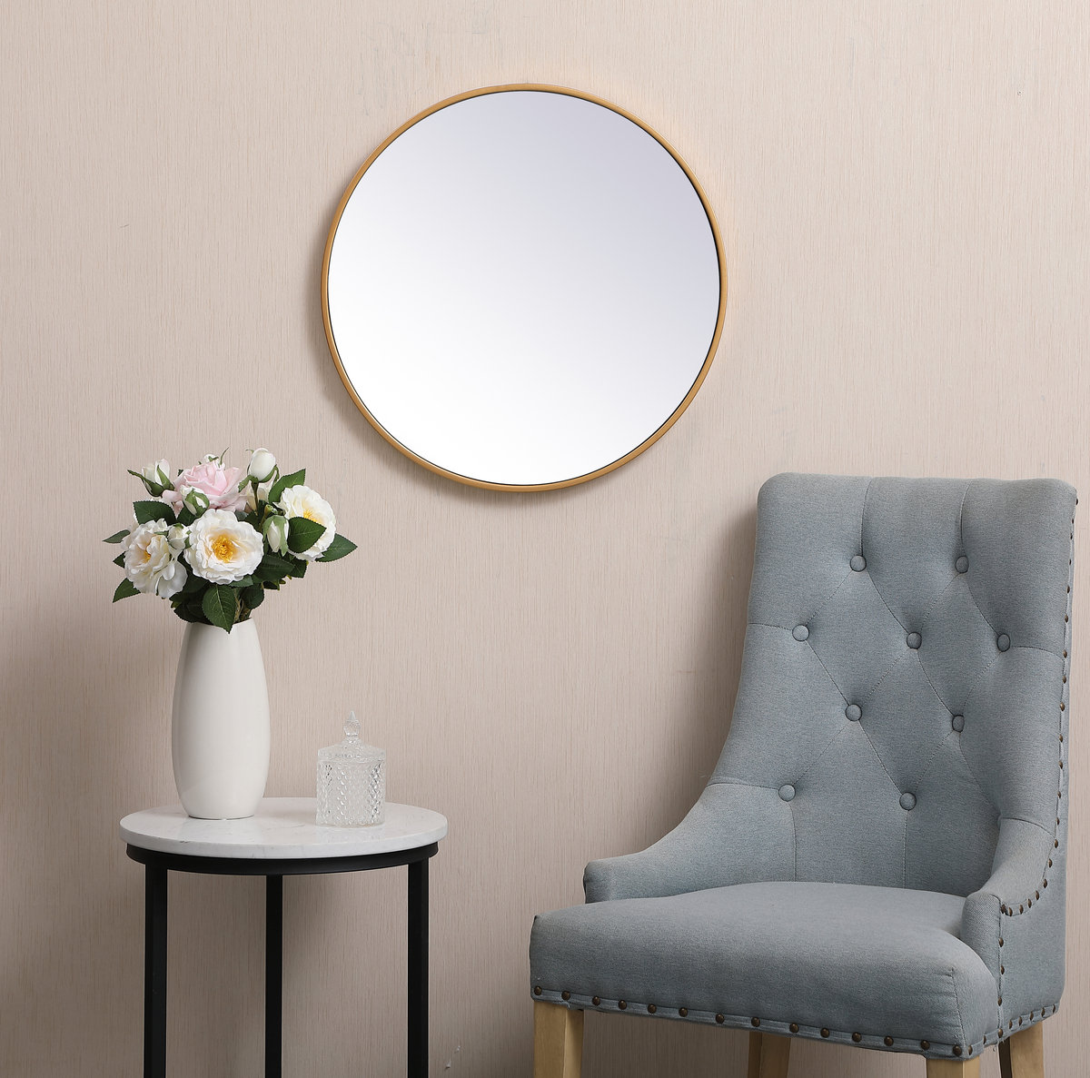 Sabine Metal Round Wall Mirror, Black, 39" x 39"